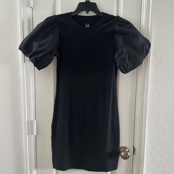 Gap Black Puff Sleeve Dress M Cotton Blend - Picture 1 of 6